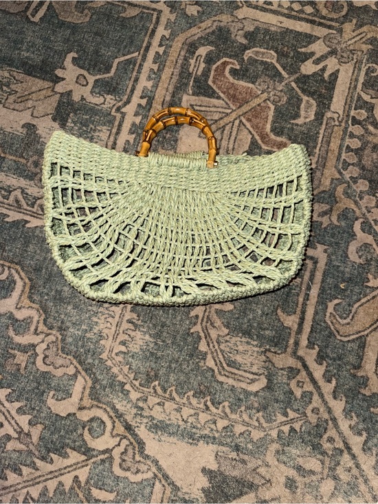 T.J.Maxx Handbags - T.J.Maxx Mint Woven Straw Tote with Bamboo Handles